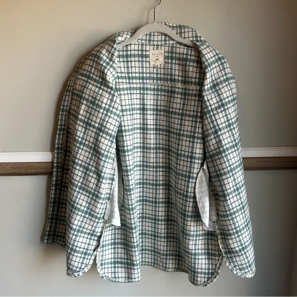 Hayden Wool Blend Green Cream Plaid Textured Jacket Button Up​​​